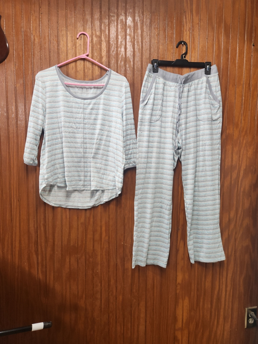 Light Gray Striped Womens Pajama Set - Cozy Top & Pants